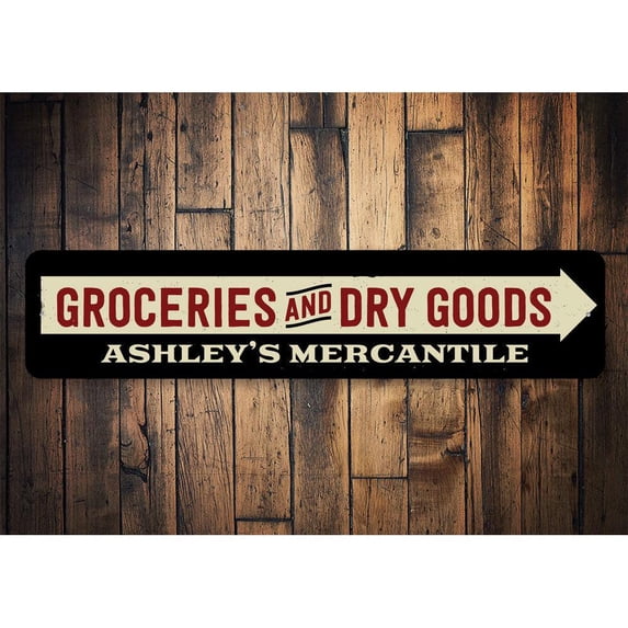 Groceries and Dry Goods Novelty Decor, Metal Wall Sign - 4x18 Inches
