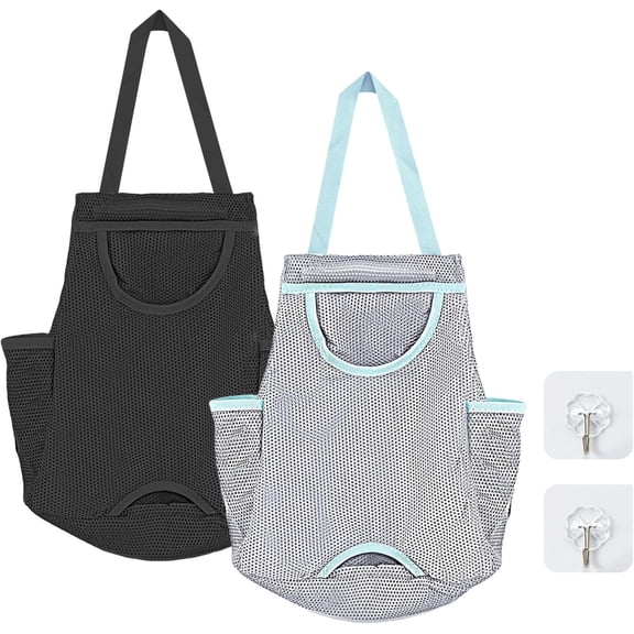 Grocery Bag Holder Pack of 2 Mesh Plastic Bag Organizer for Grocery Bags Storage, Hanging Lightweight Trash Bag Dispenser(Black Grey)