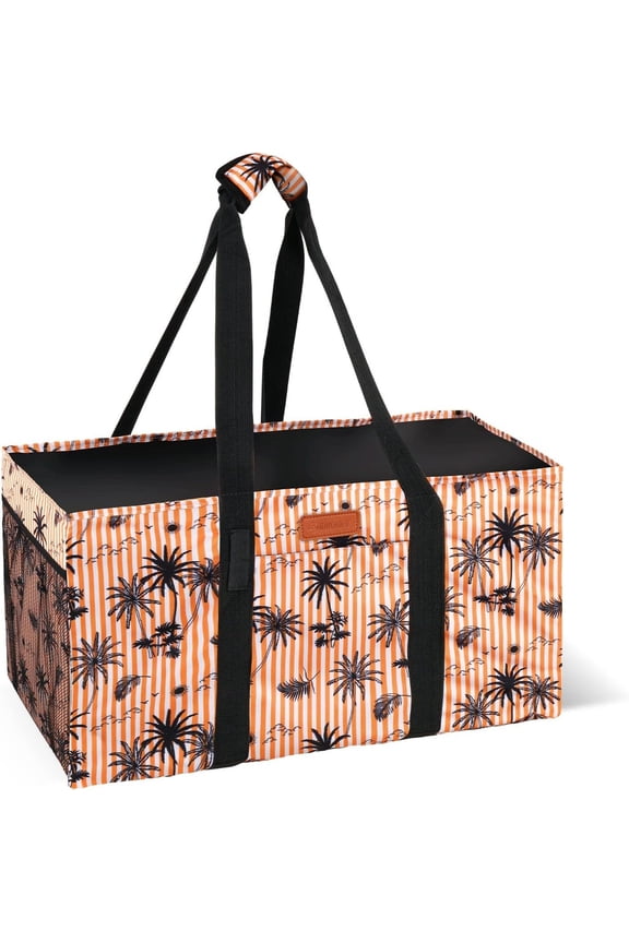 Grocery Bags Extra Large Utility Tote Bag with Carrying Handles Foldable Shopping Bags for Storage Space Saving Reinforced Bottom Durable Oxford Fabric Coconut