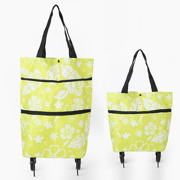 Grocery Cart On Wheels,Foldable Shopping Cart,Foldable Shopping Trolley Soft Oxford Fabric Shopping Trolley With Folding Wheels Strength & Space Saving Reusable Shopping Cart(Yellow)