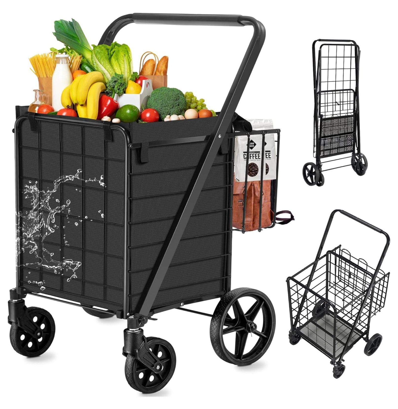 Grocery Cart on Wheels Folding Shopping Carts for Groceries 140L Jumbo