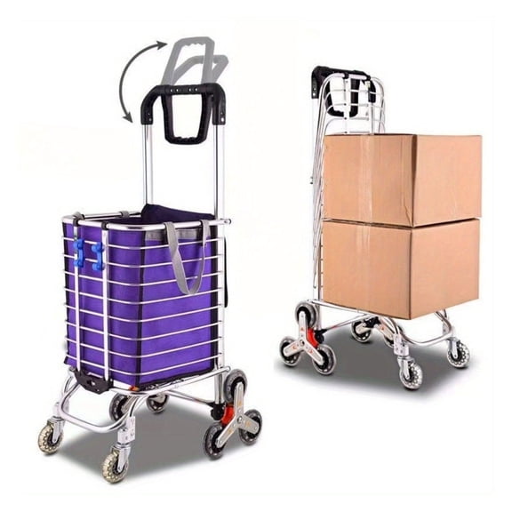 Grocery Laundry Utility Foldable Shopping Cart Trolley, Aluminum Alloy 8-Wheel Stair Climbing, Load Capacity 35L