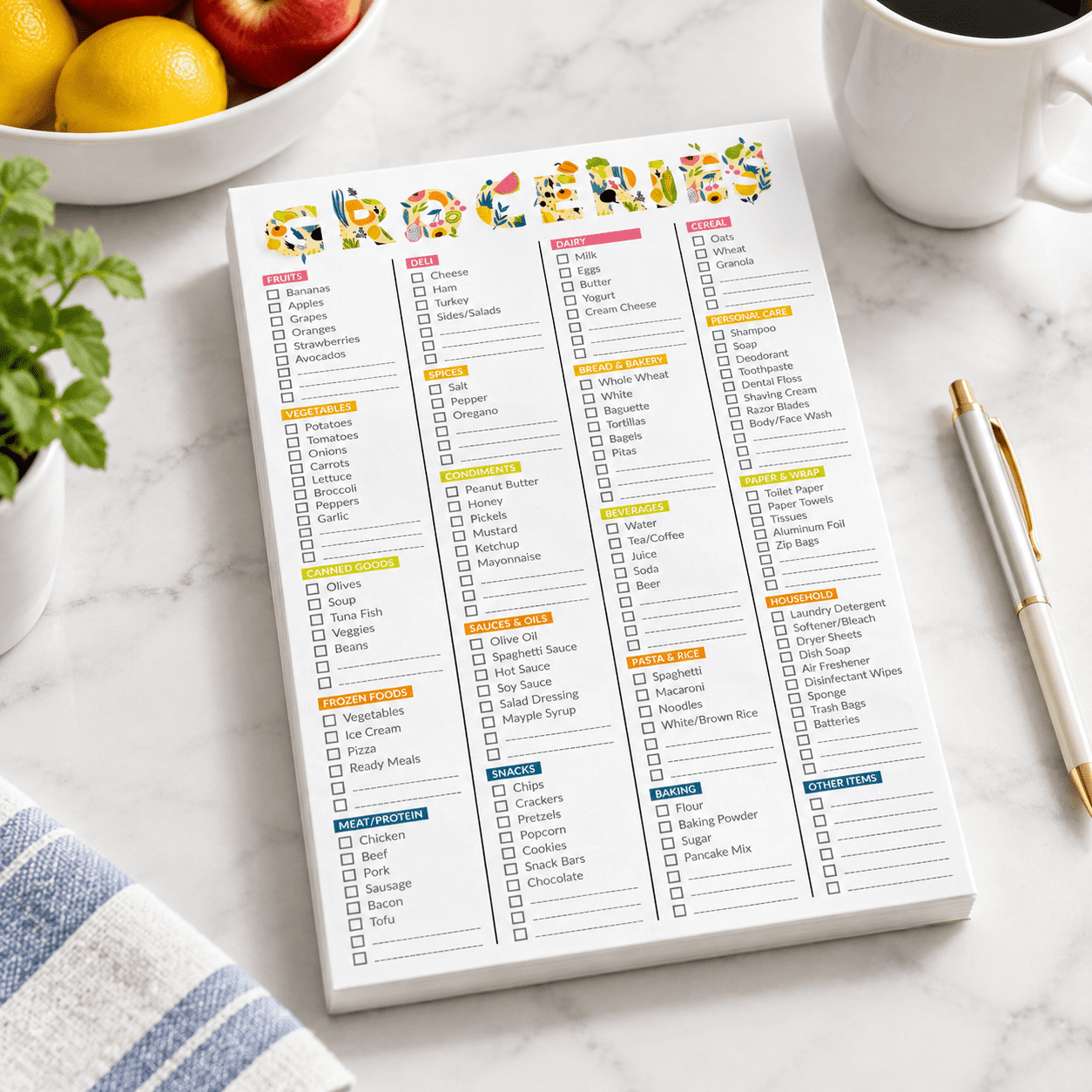 Grocery List Pad 9.69 x 7.28 x 0.43 Inches Magnetic Fridge Weekly Meal ...