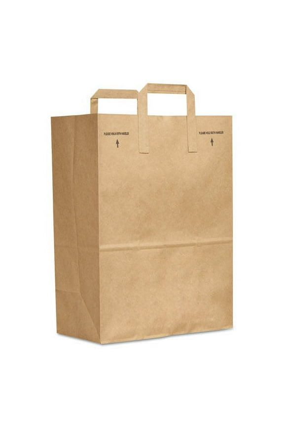 Grocery Paper Bags, 1/6 BBL Size, 70# Basis Weight, Flat Handles, 12" x 7" x 16.25", Kraft, 300/Bund | Bundle of 2