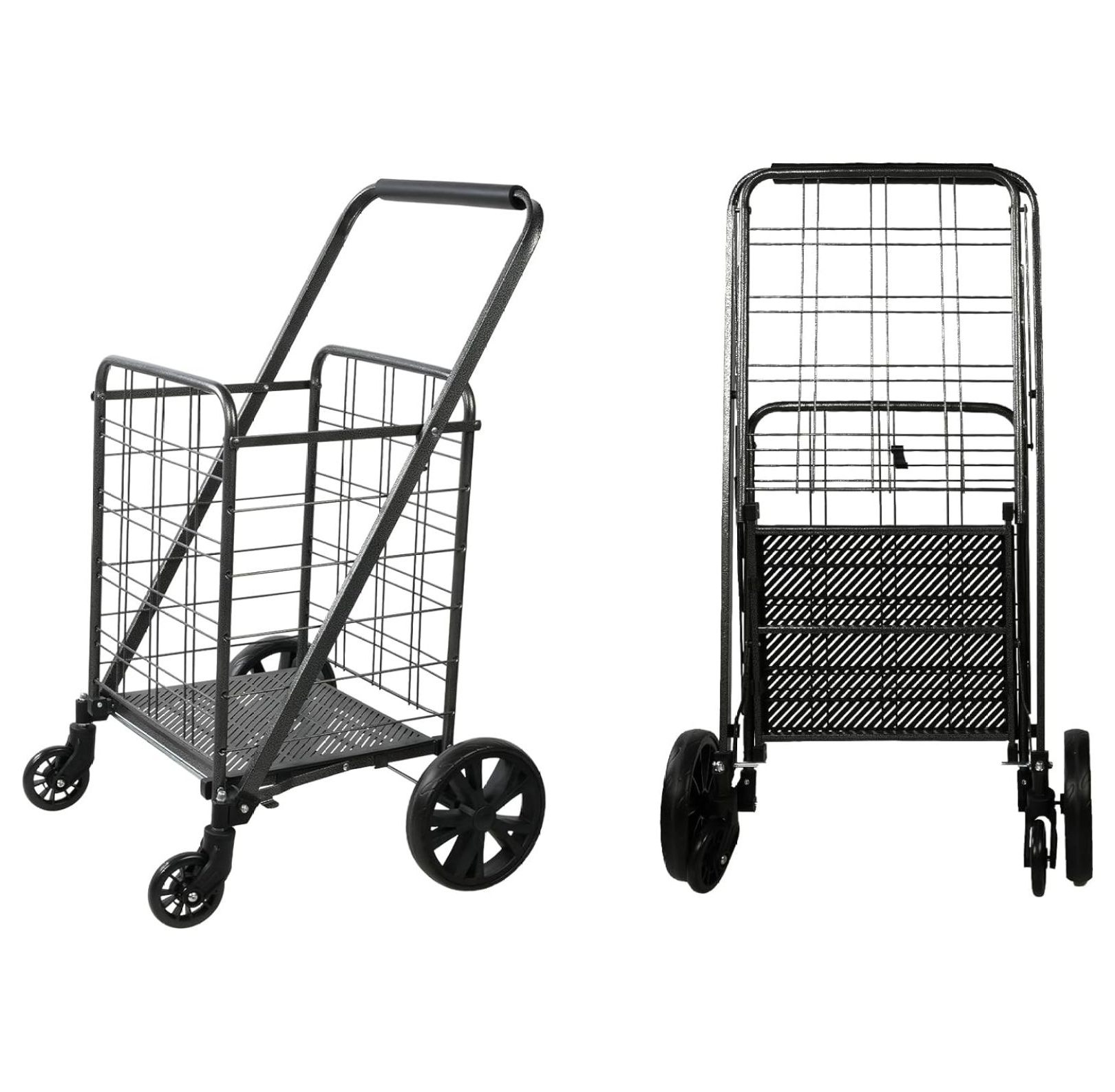 Grocery Shopping Cart with Swivel Wheels & Wide Cushion Handle, Folding Compact Utility Cart for