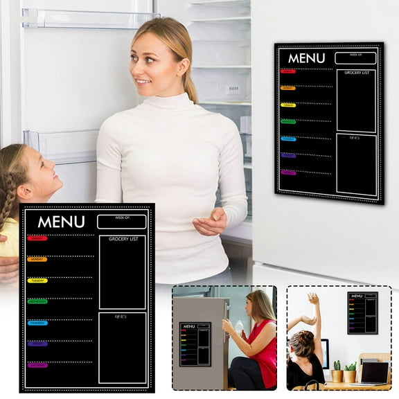 Grocery/Shopping List, Meal Planner Magnetic Menu Board for Kitchen Fridge, Magnetic Black Weekly Calendar Planner Board Refrigerator Dry Erase Board to Do Chore Chart, 10" x 14"