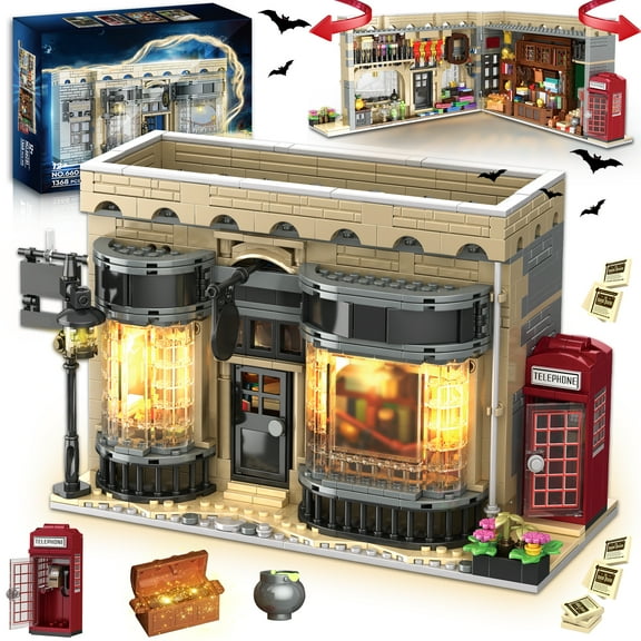 Grocery Store Building Blocks for Adults, for BookNook Building Set with LED Light, Shop Window and Telephone Booth, House Building Toy for Home Decor Bookshelf, 1368Pcs