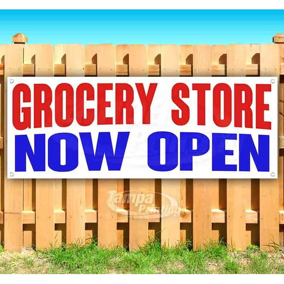 Grocery Store Now Open 13 oz Vinyl Banner With Metal Grommets