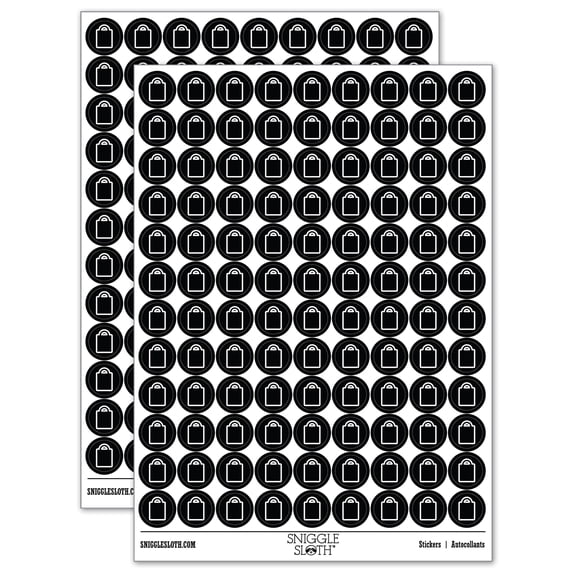 Grocery Tote Bag Purse Outline 200+ Round Stickers - Black - Gloss Finish - 0.50" Size