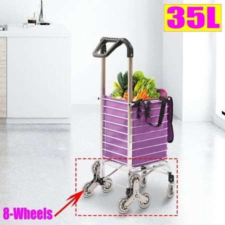 Grocery Utility Shopping Cart Folding Utility Cart on 8 Wheels Laundry Shopping Handcart+Bag 35L Capacity