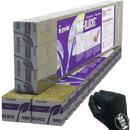 Grodan Wrapped Seed Starter Mini Blocks | 2" x 2" x 1.5" Pack of 24 | + THCity Gloves