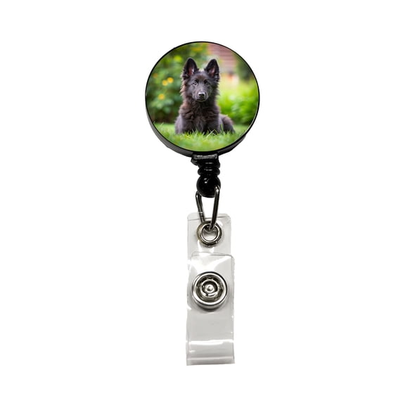 Groenendael Belgian Sheepdog Dog Puppy Photo Retractable Reel ID Badge Key Card Name Tag Holder with Clip