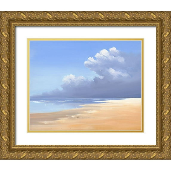 Groenhart, Jan 32x26 Gold Ornate Wood Framed with Double Matting Museum Art Print Titled - Birds on the Beach