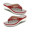 thumbnail image 1 of Grofry 1 Pair Beach Sandals Slippers Casual Wedge Sole Non-slip Rhinestone Breathable Faux Leather Women Summer Outdoor Flops Slides Sandals Vacation Wear, 1 of 7