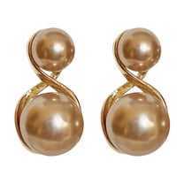 Grofry 1 Pair Chic Earrings Champagne Color Geometric Faux Pearls Ear Studs Glossy Surface Electroplating Process Jewelry Gift
