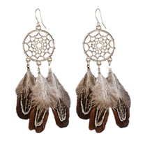 Grofry 1 Pair Retro Bohemia Women Hook Earrings Feather Tassel Round Drop Earrings Palace Style Dangle Earrings Jewelry Gift