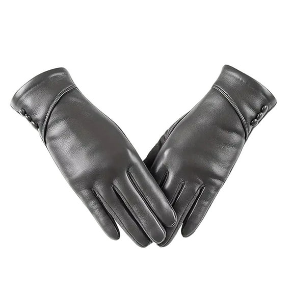 Grofry 1 Pair Winter Gloves Cold-proof Plush-lined Touch Screen Windproof Faux Leather Gloves