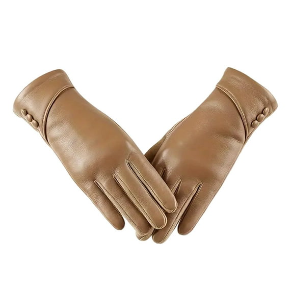 Grofry 1 Pair Winter Gloves Cold-proof Plush-lined Touch Screen Windproof Faux Leather Gloves