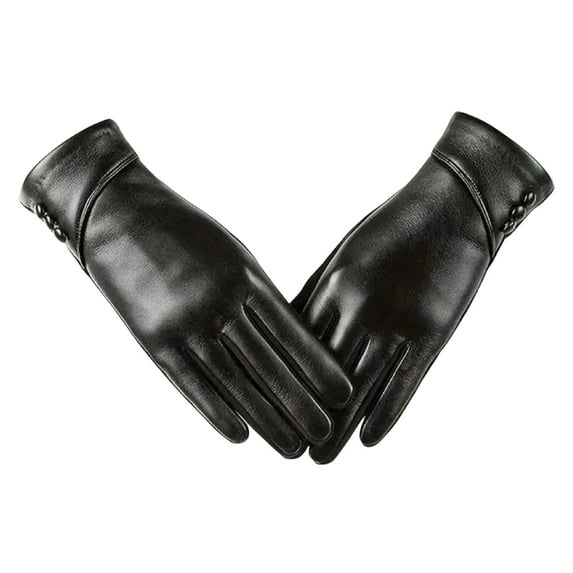 Grofry 1 Pair Winter Gloves Cold-proof Plush-lined Touch Screen Windproof Faux Leather Gloves
