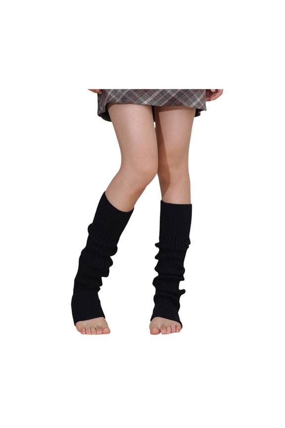 1 Pair Winter Leg Warm Ribbed Knit Strips Stretchy Fit Knitting Calf Socks with Heel Hole for Party Sports Yoga Dance
