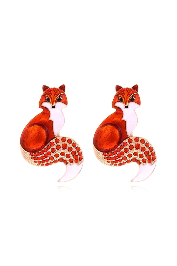 1 Pair Women Earrings Fox Shape Shiny Rhinestone Realistic Animal Shape Colorfast Exquisite Anti-rust Anti-allergy Women Ear Studs Ear Decoration Jewelry