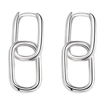 Grofry 1 Pair Women Earrings Paper Clip Shape Geometric Polished Copper Pure Color Hollow Out Daily Commute Ear Jewelry Short Hanging Earrings