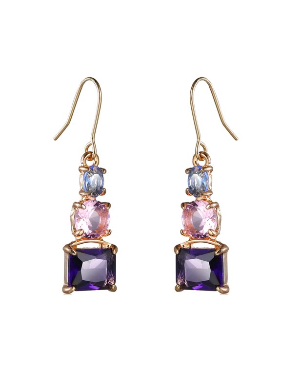 1 Pair Women Hook Earrings Skin-friendly Shiny Surface Copper Dangle Earrings with Large Faux Crystal for Wife