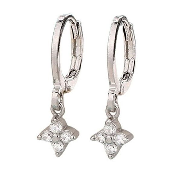 Grofry 1 Pair Women Huggie Earrings Cubic Zirconia Clover Pendant Good Luck Electroplated Alloy Ear Jewelry Lady Prom Cocktail Party Ear Clips Leverback Earrings