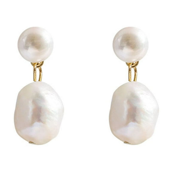 Grofry 1 Pair Women Stud Earrings White Faux Pearl Dangling Drop Earrings Baroque Style Daughter Bridesmaid Dangle Earrings