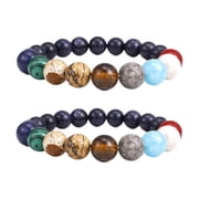 Grofry 2 Pcs Guardian Planet Bracelet Ethnic Style Universe Galactic Eight Planets Solar System Beads Elastic Band Yoga Chakra Bracelet Star Earth Space Bracelet