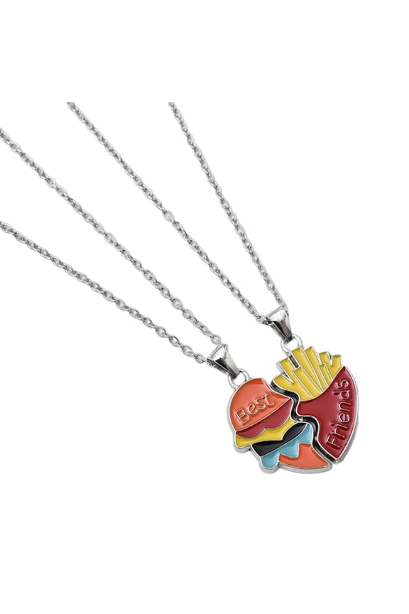 2 Pcs/Set Couple Necklace Best Friends Heart Shaped Necklace Hamburger Fries Patchwork Design Necklace Jewelry Accessories