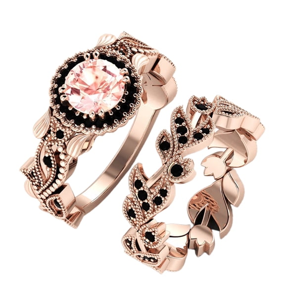 Grofry 2 Pcs/Set Flower Leaf Rhinestone Women Wedding Ring Jewelry Accessories