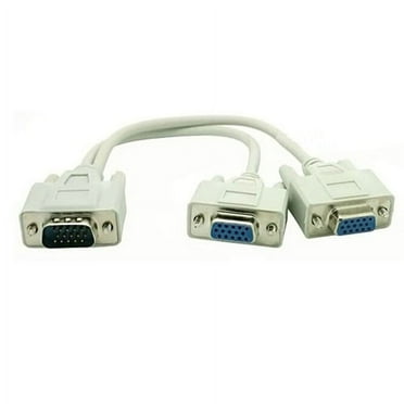 Grofry 2 VGA SVGA Monitor Male to 2 Dual Female Y Splitter Cable 15 Pin External Adapter White