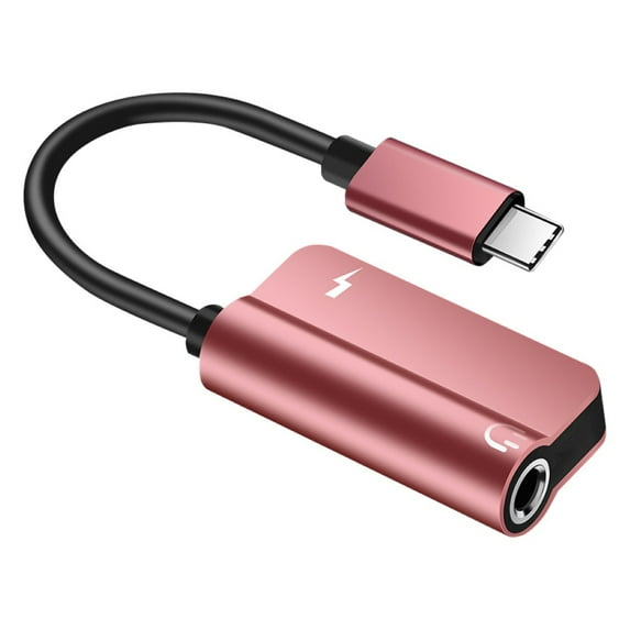 Grofry 2 in 1 Type-C to Audio 3.5mm Headphone Jack Charging Converter Cable Adapter Rose Gold