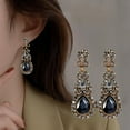 thumbnail image 1 of Grofry 3 Pair Retro Shining Rhinestones Inlaid Drop Earrings Sparkling Chandelier Wedding Bridal Long Dangle Earrings Jewelry Gift, 1 of 8