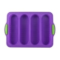 thumbnail image 1 of Grofry 4 Grids Food Grade Baguette Baking Tray Silicone Anti-scalding Bread Baking Mold for Restaurant Purple, 1 of 8