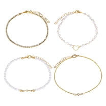 Grofry 4 Pcs Luxurious Gold Bracelets Rhinestones Hollow Heart Jewelry Sets Dainty Alloy Pearl Bracelet Gifts for Women Girls
