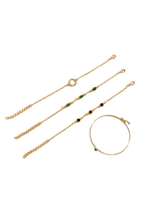 4 Pcs/Set Bracelet Set Geometric Rhinestone Hollow Stainless Exquisite Extended Length Adjustable Wrist Bangle Set Women Jewelry