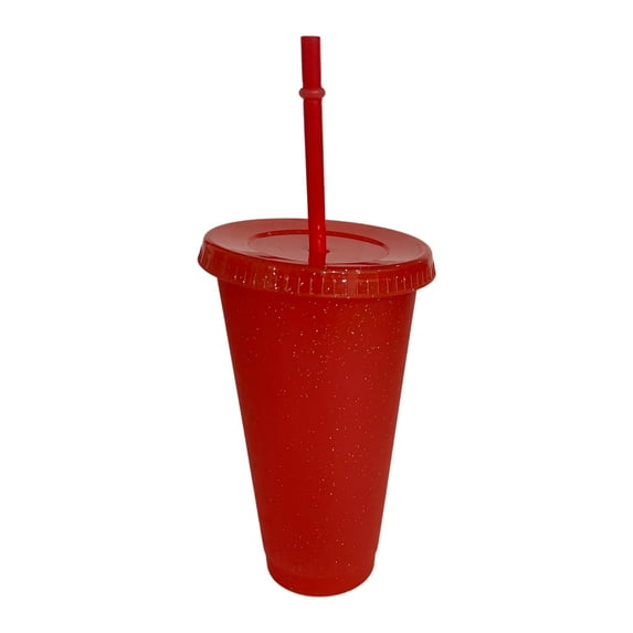 Grofry 400/500ml Straw Drinking Cup Large-capacity Wide Mouth Lid Plastic Flash Powder Shiny Water Bottle for School