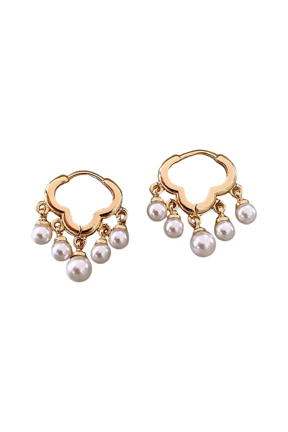 6 Pair Women Huggie Earrings Faux Pearl Tassel Decor Cloud Shape Polished Metal Prom Party Short Earrings Lady Birthday Gift Ear Jewelry