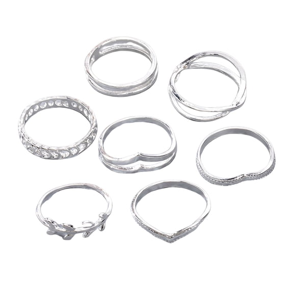 Grofry 7 Pcs Knuckle Rings for Women Teen Gold Twist Moon Leaf Double Cross Layered Rings Stacking Rings for Birthdays Anniversaries