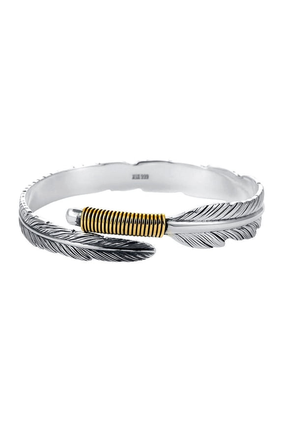 Adjustable Opening Designed Bracelet Silver Color Irregular Feather Bangle Men Alloy Jewelry Gift