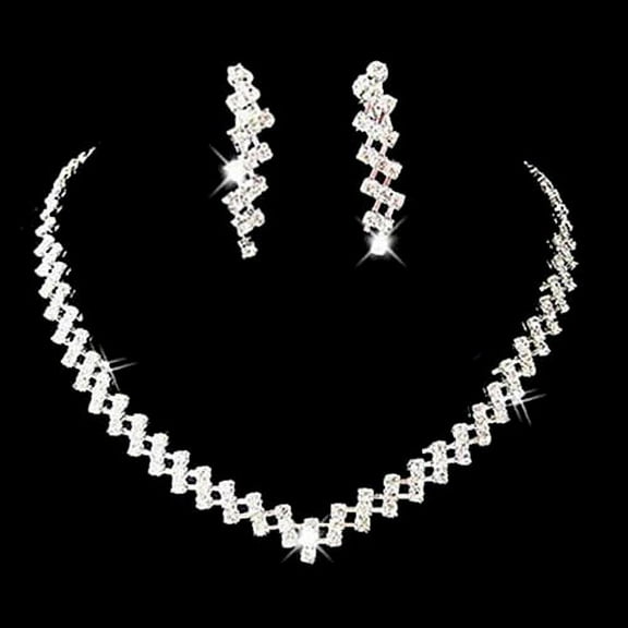 Grofry Bridal Wedding Prom Jewelry Shiny Rhinestone Elegant Necklace Earring Set Gift Silver