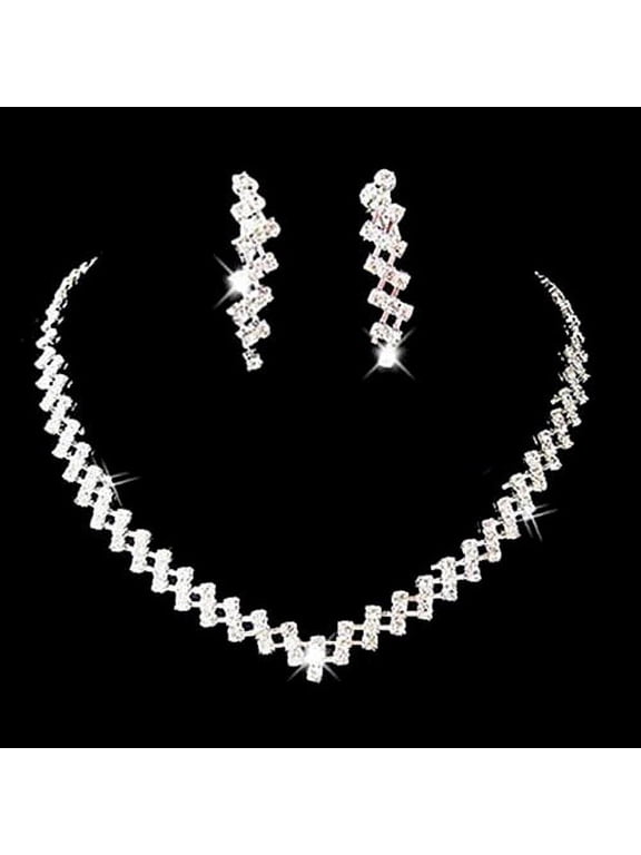 Bridal Wedding Prom Jewelry Shiny Rhinestone Elegant Necklace Earring Set Gift Silver
