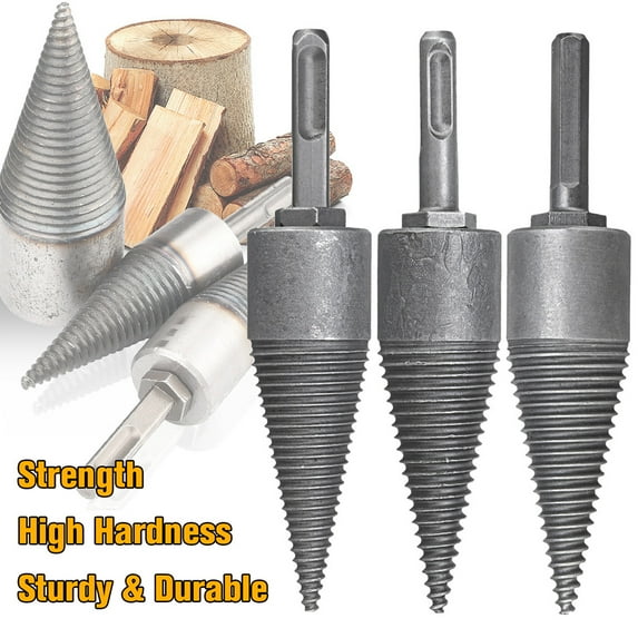 Grofry Carbon Steel Firewood Electric Hammer Drill Splitter Cone for Log Wood Splitting