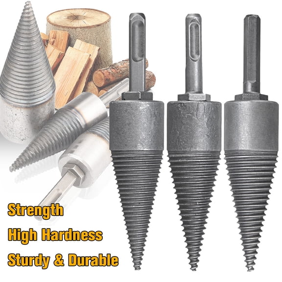 Grofry Carbon Steel Firewood Electric Hammer Drill Splitter Cone for Log Wood Splitting