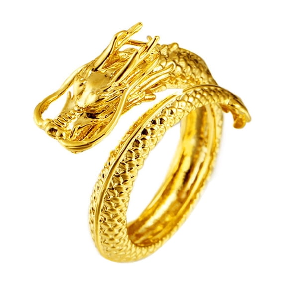 Grofry Couple Matching Ring 3D Dragon Phoenix Golden Color Open Adjustable Proposal Wedding Ring Anniversary Gift Adult Knuckle Ring Finger Jewelry