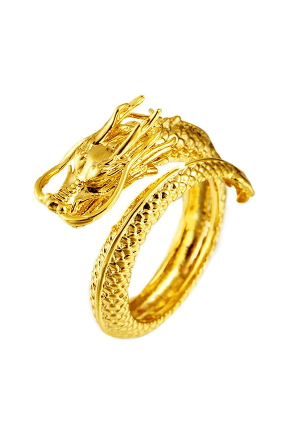 Couple Matching Ring 3D Dragon Phoenix Golden Color Open Adjustable Proposal Wedding Ring Anniversary Gift Adult Knuckle Ring Finger Jewelry