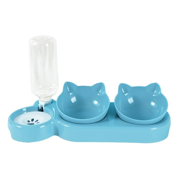 Grofry Double Pet Food Bowl And Water Bottle Set , Detachable Tilted Cat Dog Feeder Bowl with Automatic Water Dispenser for Small Medium Dogs Cats