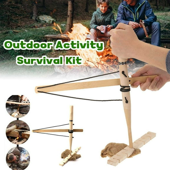 Grofry Drill Wood Make Fire Bow Kit Survival Camping Outdoor Emergency Friction Starter